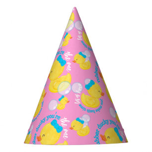 Pink Watercolor Rubber Ducky You're the One Party Hat