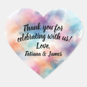 Pink Watercolor Script Customizable Thank You Heart Sticker