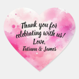 Pink Watercolor Script Customizable Thank You  Heart Sticker