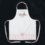 Pink Watercolor Script Name Bakery Chef Caterer Apron<br><div class="desc">Create trendy and chic aprons for your bakery or catering business with this elegant pink watercolor design chef apron. This fully customizable chef apron design features stylish script fonts, watercolour design and space for your name or logo. The bottom of the apron has a subtle light pink heart pattern with...</div>