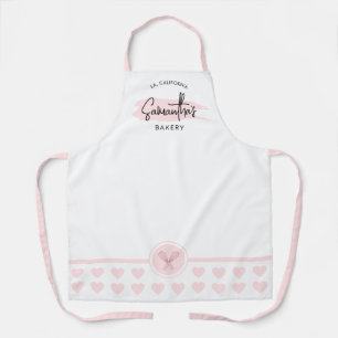 Pink Watercolor Script Name Bakery Chef Caterer Apron