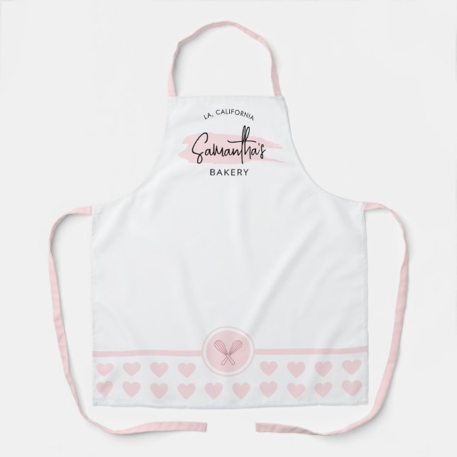 Pink Watercolor Script Name Bakery Chef Caterer Apron (Front)