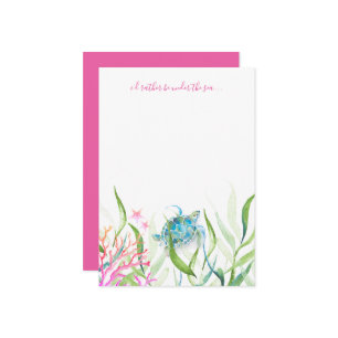 Pink Watercolor Sea Turtle Note Card