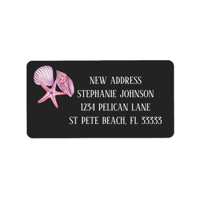 Pink Watercolor Seashells New Address Label (Front)