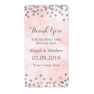 Pink Watercolor Silver Confetti Wedding Labels