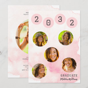 Pink Watercolor Six Photo Graduation Invitation