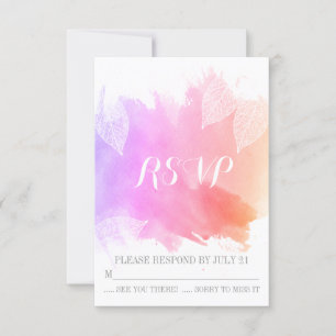 Pink watercolor & skeleton leaves wedding RSVP