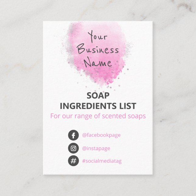Pink Watercolor Soap Fragrance Logo Ingredients Business Card (Front)