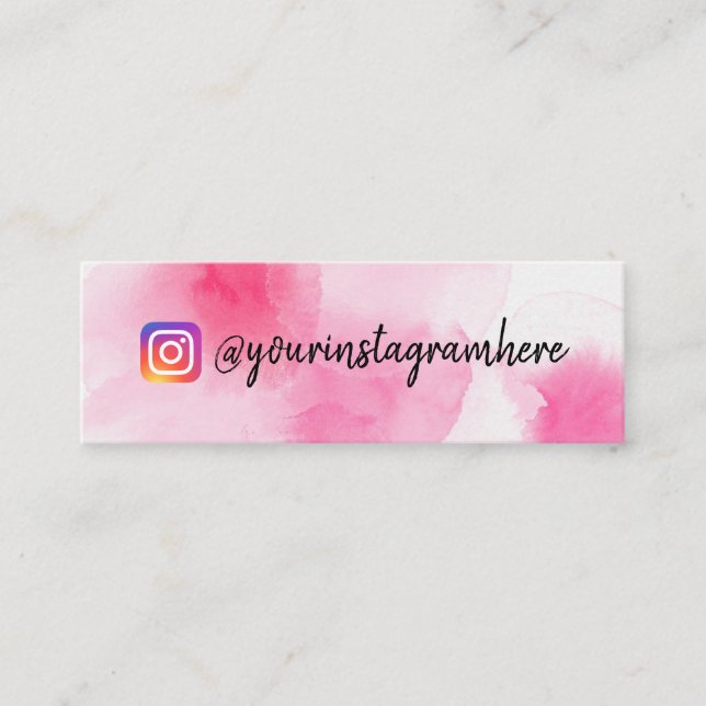 Pink Watercolor Social Media Mini Business Card (Front)