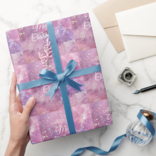 Pink Watercolor Sparkle Merry Christmas Wrapping Paper