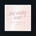 Pink Watercolor Splash 21st birthday Napkin<br><div class="desc">A simple yet elegant 21st birthday napkin in a calligraphic font and a brushstroke of blush peachy pink watercolour. This is part of the collection Classic Pink Watercolor Splash.</div>