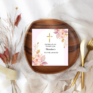Pink Watercolor splash first communion Napkin