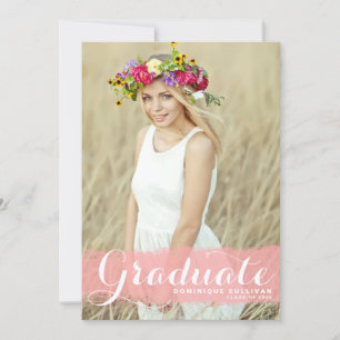 Pink Watercolor Splash Photo Graduation Invitation