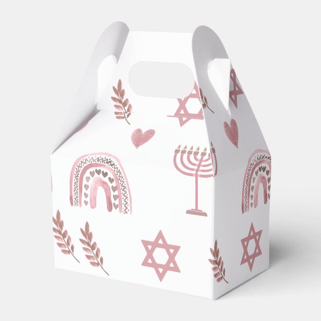 Pink Watercolor Star of David Hanukkah  Favor Box (Front Side)