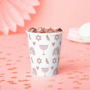 Pink Watercolor Star of David Hanukkah Paper Cups