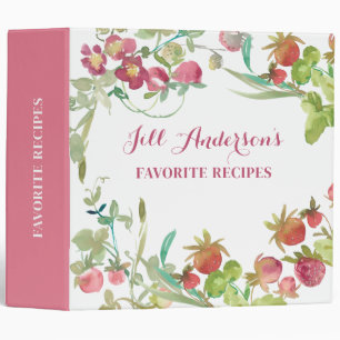Pink Watercolor Strawberry Recipe Binder
