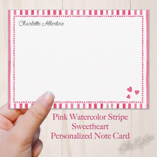 Pink Watercolor Stripe Sweetheart Personalized Card (Creator Uploaded)