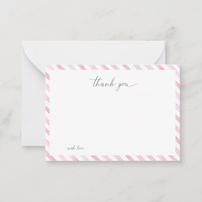 Pink Watercolor Striped Thank You Card (Front)