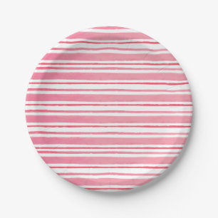 Pink Watercolor Stripes Birthday Paper Plate