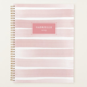 Pink Watercolor Stripes Coral Personalized Planner