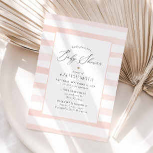 Pink Watercolor Stripes Girl Baby Shower Invitation