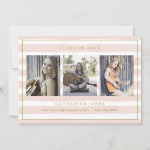 Pink Watercolor Stripes Photo Graduation Announcement