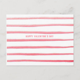 Pink Watercolor Stripes Valentine's Day Postcard