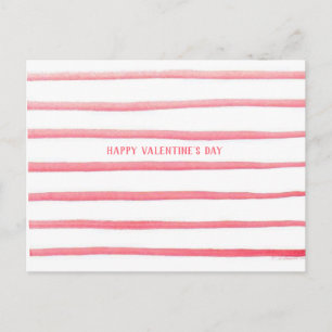 Pink Watercolor Stripes Valentine's Day Postcard