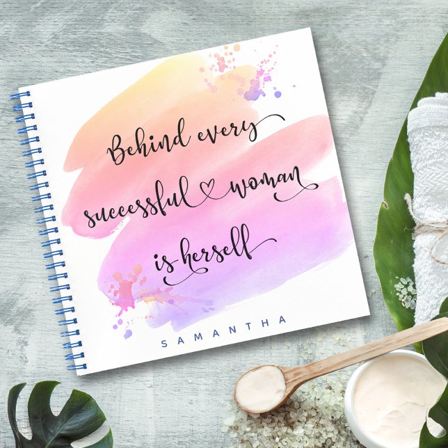 Pink Watercolor Successful Woman Script Square Notebook (Creator Uploaded)