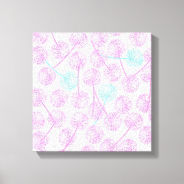 Pink watercolor summer dandelion floral pattern canvas print (Front)