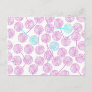 Pink watercolor summer dandelion floral pattern postcard