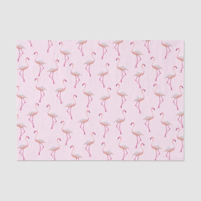 Pink Watercolor Summer Flamingo Pattern Tissue Paper (Front)