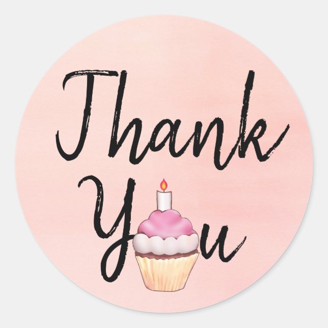 Pink Watercolor Thank You Cupcake Classic Round Sticker (Front)
