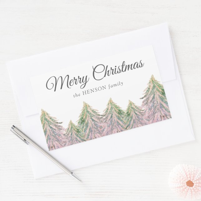 Pink Watercolor Trees Forest Artistic Christmas Re Sticker (Envelope)