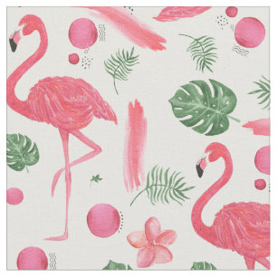 Pink watercolor tropical elegant flamingo floral fabric