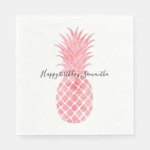 Pink Watercolor Tropical Pineapple Napkin