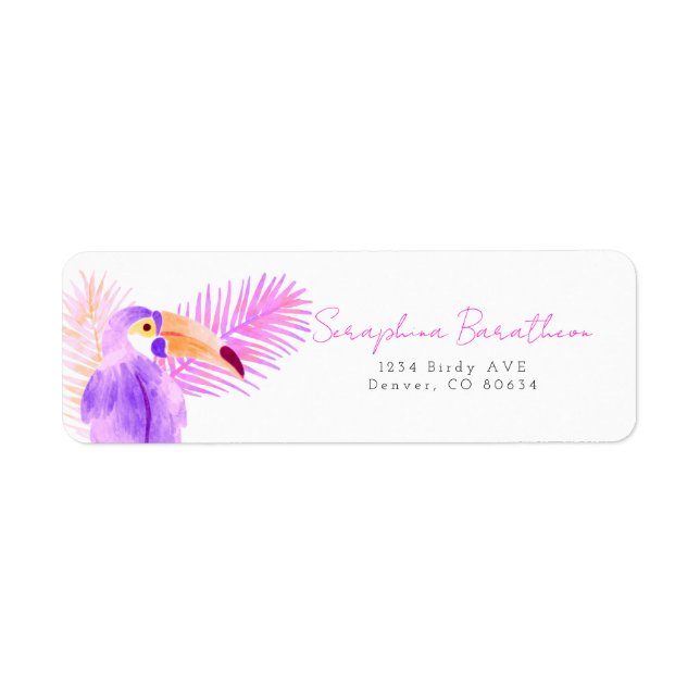 Pink Watercolor Tropical Toucan Parrot Label (Front)