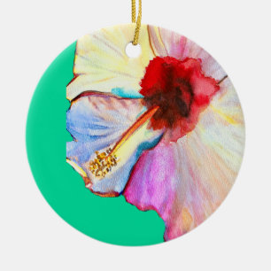 Pink watercolor tulips art ceramic ornament