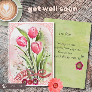 Pink Watercolor Tulips Get Well Soon Card