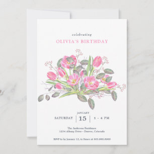 Pink Watercolor Tulips Invitation