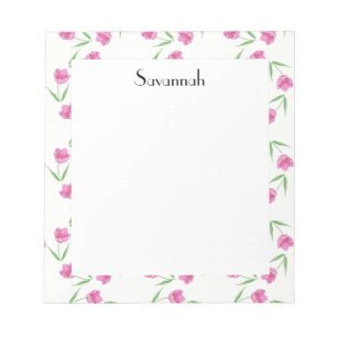 Pink Watercolor Tulips Pattern Personalized Notepad