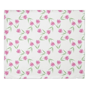 Pink Watercolor Tulips Pattern Polka Dots Duvet Cover
