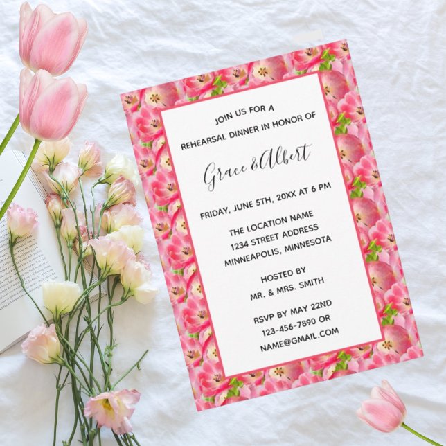 Pink Watercolor Tulips Rehearsal Dinner Invitation (Creator Uploaded)