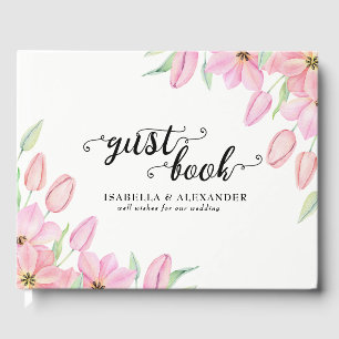 Pink Watercolor Tulips Wedding Guest Book