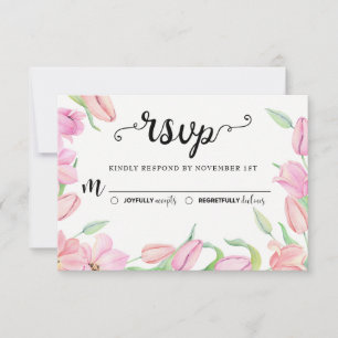 Pink Watercolor Tulips Wedding RSVP Card