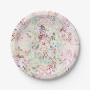 Pink watercolor vintage flowers pattern paper plate