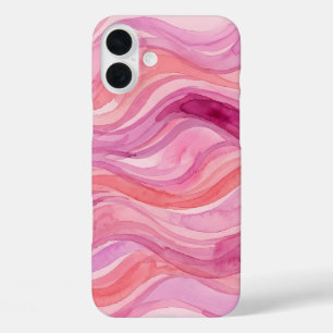 Pink Watercolor Waves Pattern iPhone 16 Plus Case