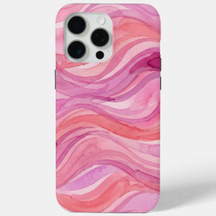 Pink Watercolor Waves Pattern iPhone 15 Pro Max Case