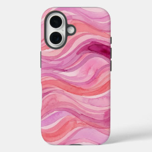 Pink Watercolor Waves Pattern iPhone 16 Case