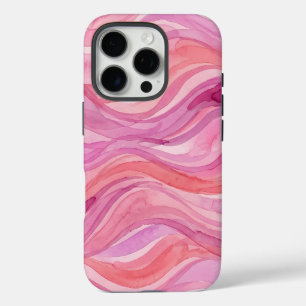 Pink Watercolor Waves Pattern iPhone 16 Pro Case